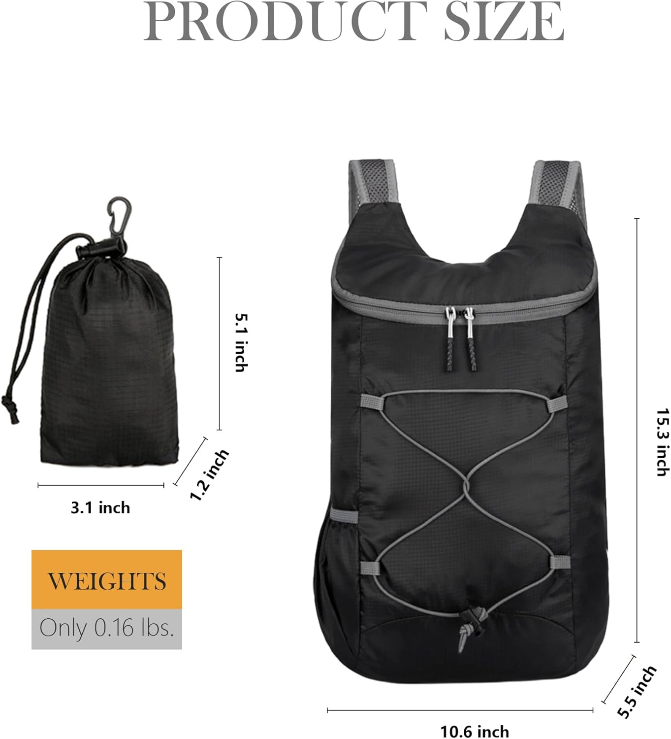 Lightweight Foldable Hiking Backpack, Ultralight Waterproof Travel & Gym Bag for Women Men (Black&Gray)